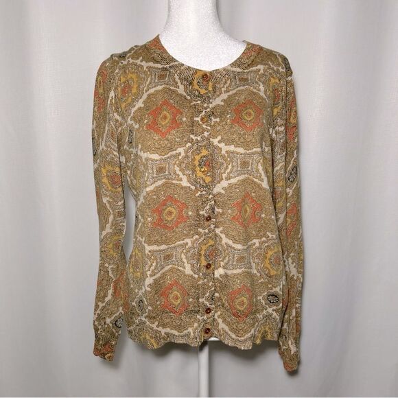 Talbots Women’s Large Cardigan Sweater Gold Metallic Knit Long Sleeve Button Up - Picture 1 of 9